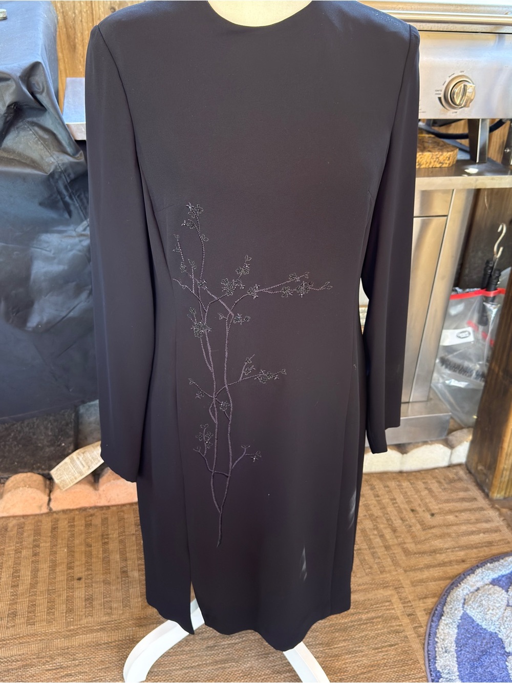 Jones New York Black Long-Sleeve Shift Dress Festive Holiday Party